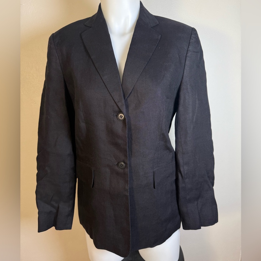 Talbots Womens Size 4 Jacket Black Irish Linen Blazer Coat 2 Button Work Staple